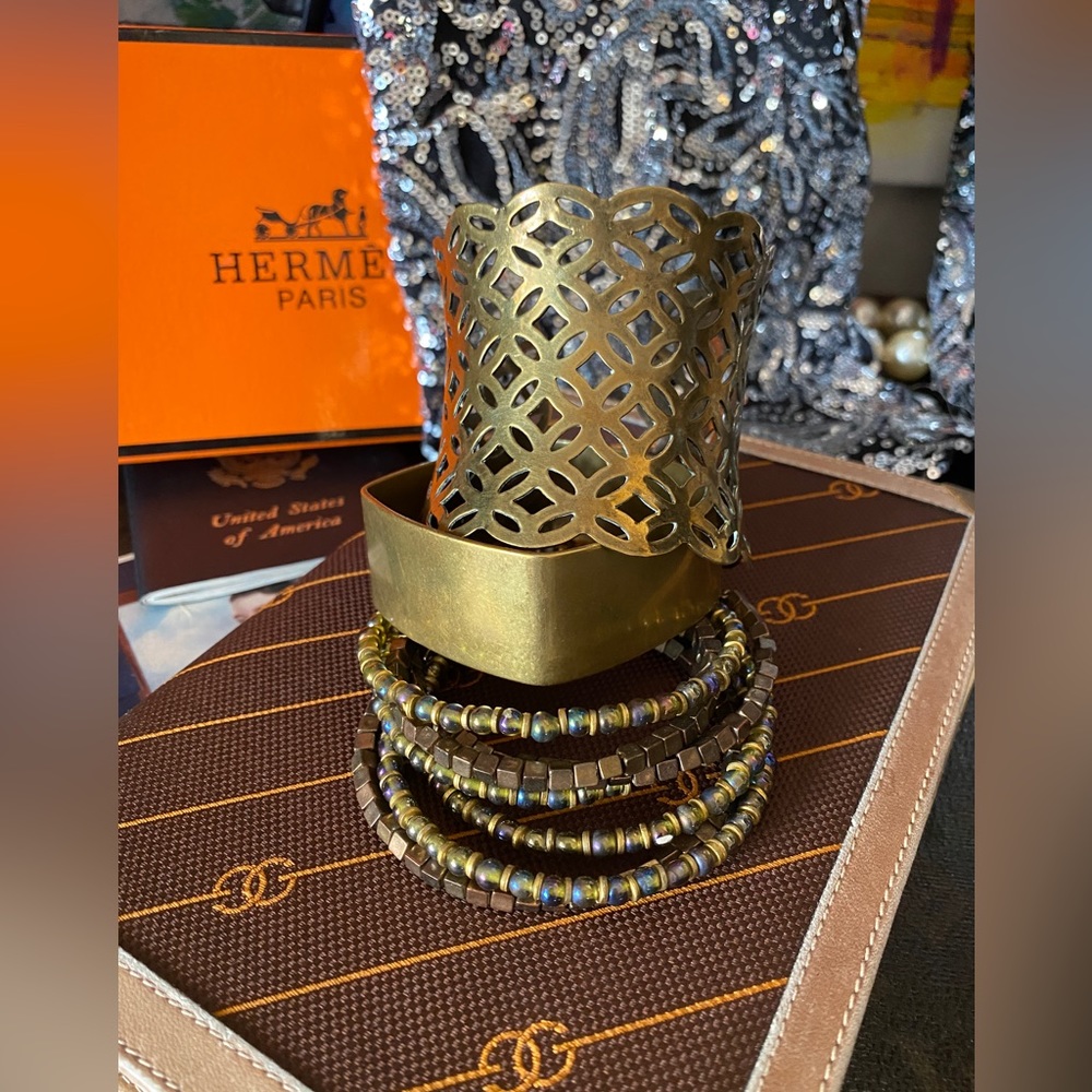 Beautiful Statement Brass Statement Bracelet Stac… - image 4